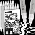 ARTISTRO 12 White Precision Dual-Tip Acrylic Paint Markers – Paint Pens Set with Dot & Fine Tips for Fabric, Rock, Glass, Wood, Coloring Books – Classroom & Art Supplies Gift Teacher Appreciation Gift
