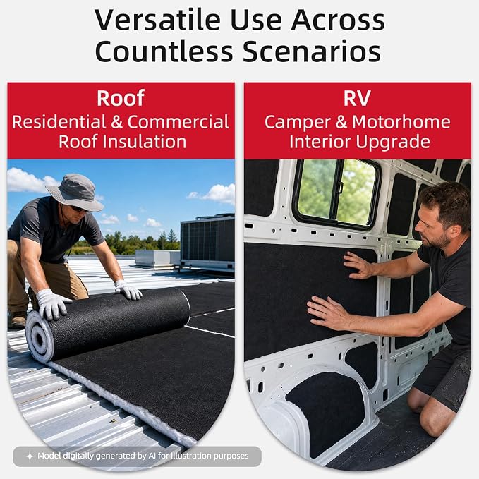 Automotive Camper Van Insulation, 5.08ft x 19.68ft, 100sqft | 40mm Thick Soundproof Material, R5.45 Thermal & Sound Barrier