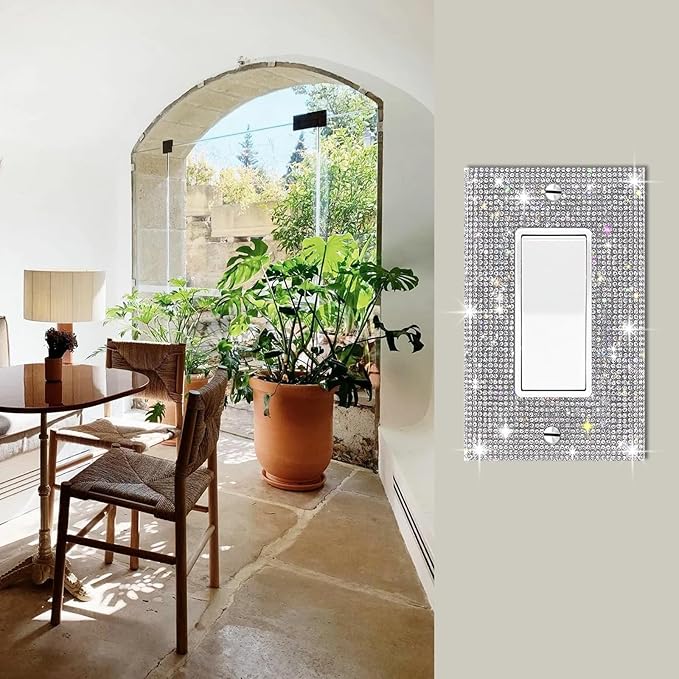 4 PC Shiny Silver Rhinestones Switch Plates And Outlet Covers Wall Plates Light Switch Cover Plate Rhinestones Decorative Outlet Switch Cover Wall Plate Outlet Cover Electric Plate Covers