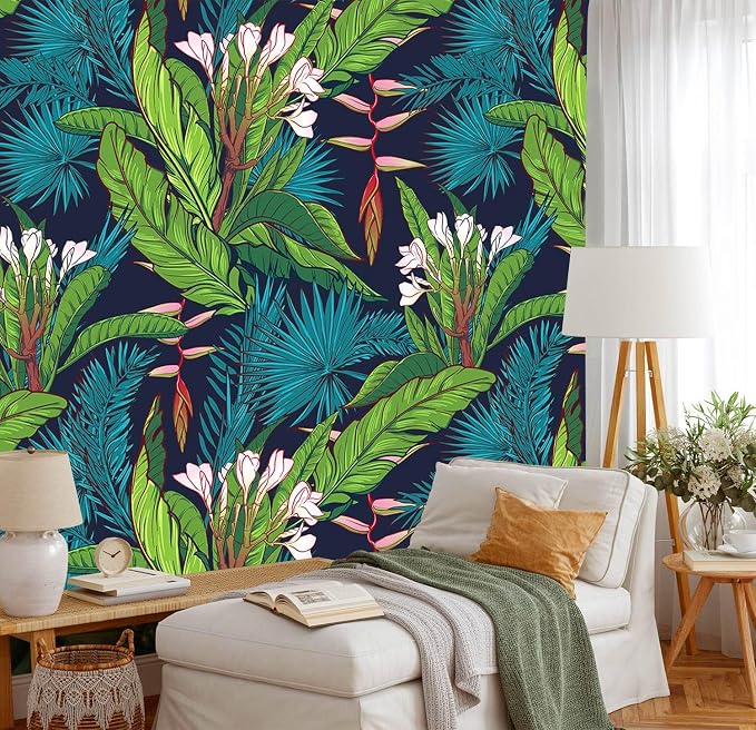 YQWDMX - Tropical Jungle Peel and Stick Wallpaper Green Leaves self-Adhesive Mural for Bedroom ZY13 M