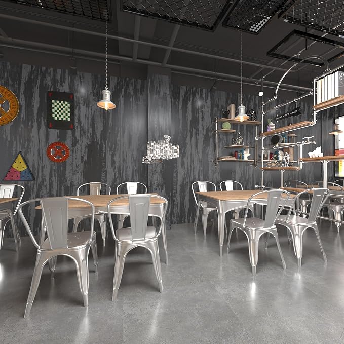 BOMENG Large Black Concrete Peel and Stick Industrial Wallpaper 48"x118" Cement Contact Paper with Air Guide Slot Design Glossy Industrial Wall Paper for Bathroom,Living Room, bar, Hotel, Coffee Shop