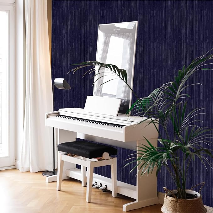 Navy Blue Grasscloth Peel and Stick Wallpaper Texture Contact Paper 15.7"x120" Vintage Wallpaper Removable Waterproof Wall Paper for Room Walls Cabinets Furniture Drawers Desk