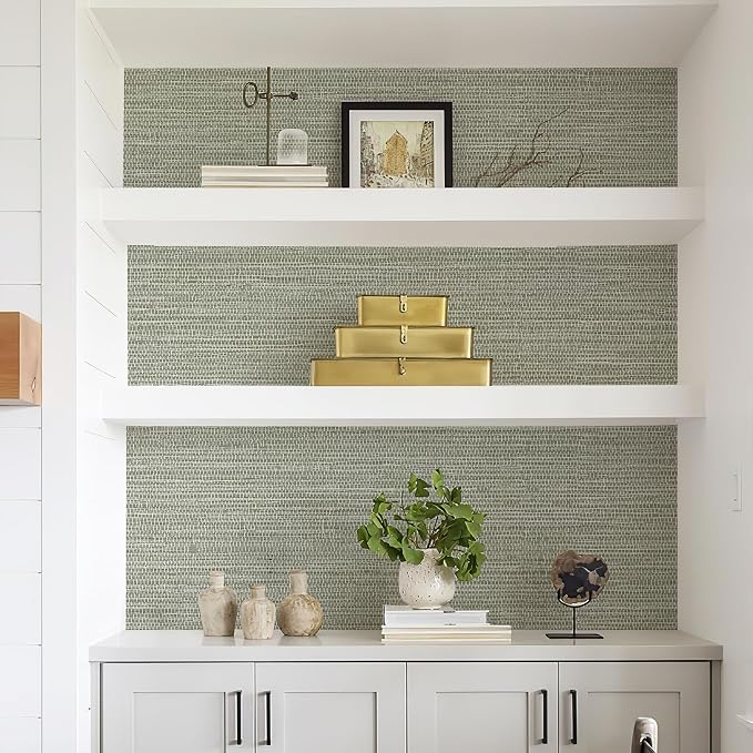 Simon&Siff Textured Grasscloth Peel and Stick Wallpaper 17.7"x394" Neutral Faux Grassweave Wallpaper Waterproof Self Adhesive Removable Wallpaper Mural for Home Decor Bedroom Kitchen Cabinet