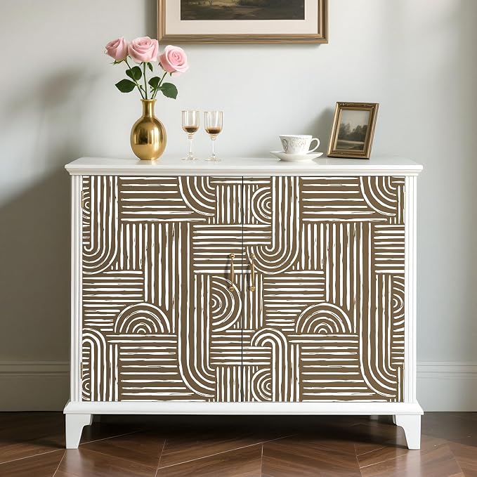 Livelynine Brown Geometric Wallpaper Peel and Stick Bold Abstract Wallpaper Living Room Accent Wall Paper Removable Minimalist Mid Century Modern Contact Paper for Cabinets Self Adhesive 17.5x78.8