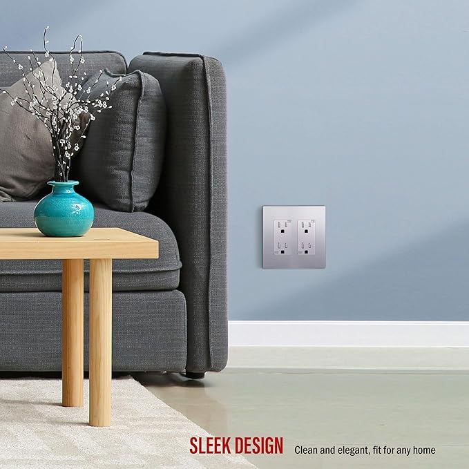 ENERLITES Elite Series Screwless Decorator Wall Plate Child Safe Outlet Cover, Gloss Finish, Size 2-Gang 4.68" H x 4.73" L, Unbreakable Polycarbonate Thermoplastic, SI8832-SV-10PCS, Silver (10 Pack)