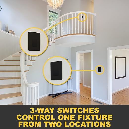 Faith [10-Pack] 3-Way Decorator Paddle Wall Light Switch, 15A 120/277V, On/Off Rocker, Black