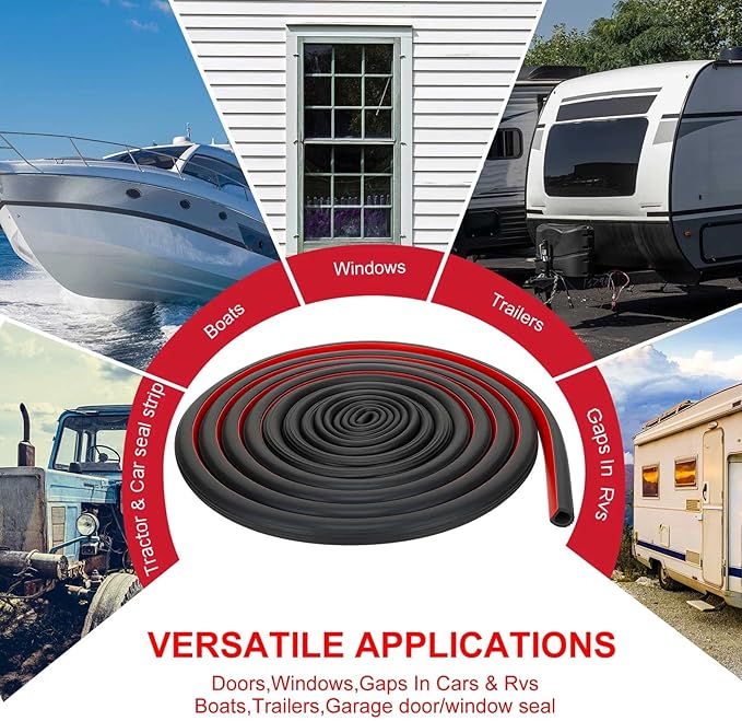 Pangda 18Ft D Shape Rubber Weather Stripping Foam Self-Adhesive EPDM Seal Strip for Noise Reduction Waterproof Dustproof for Cars Boats RVs Windows Doors (0.59" W x 0.55" H)