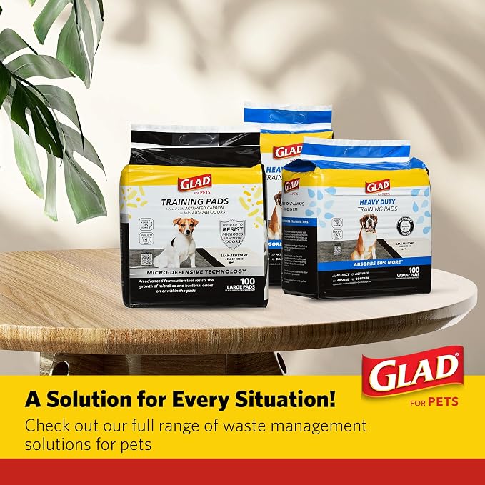 Glad for Pets XL Charcoal Training Pads, Heavy Duty Leak-Resistant Puppy Pee Pads with Activated Carbon Odor Control, Quick-Dry Quilted Top, Indoor Potty & Crate Liner, 24 x 24 in, 30 Count - 8 Pack
