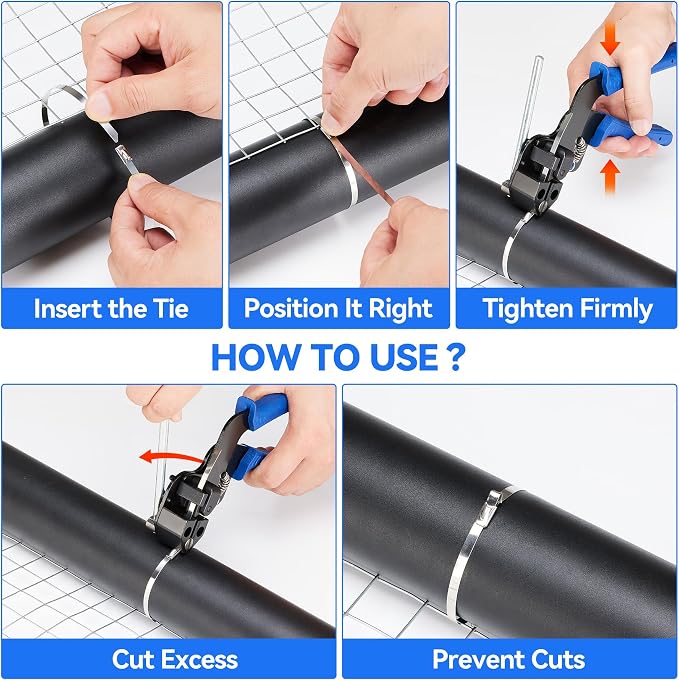 Stainless Steel Cable Tie Gun Metal Zip Ties Heavy Duty Outdoor, 250PCS 304 Metal Zip Cutter Adjustable Fastening Cutting Tie Tool Sets for Vehicles Exhaust Wrap Wire Fence Chicken Coop