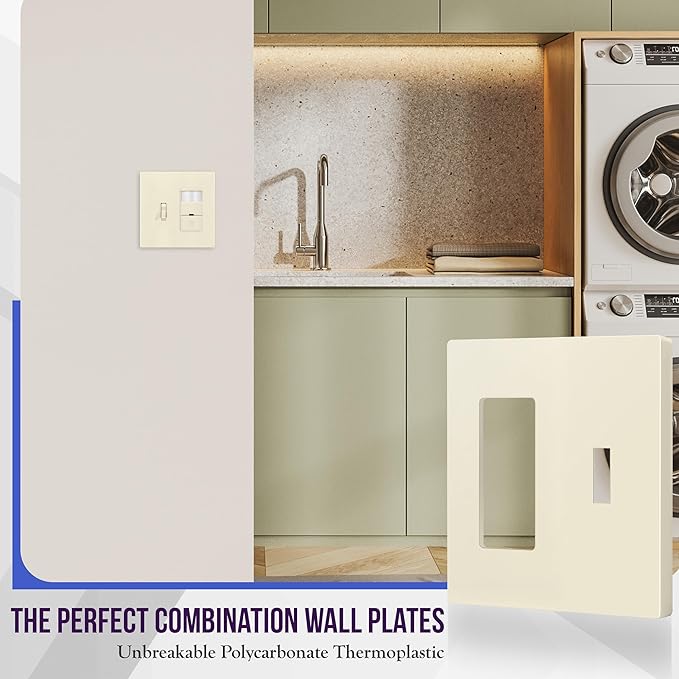 ENERLITES Combination Toggle/Decorator Light Switch Plate, Double Switch Wall Plate, Standard Size 2-Gang 4.68" x 4.73", Polycarbonate Thermoplastic, Gloss Finish, SI881131-LA, Light Almond