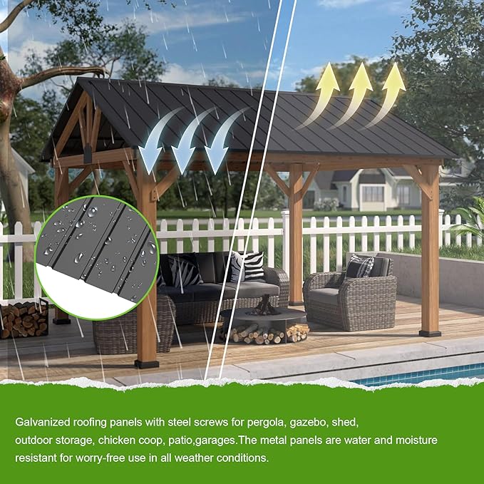 20PCS Metal Roofing Panels, Corrugated Galvanized Roof Panels, Waterproof Metal Siding Panels with 120 Pcs Steel Screws for Pergola, Gazebo, Shed, Garages, Stables and Mobile Homes (Grey)
