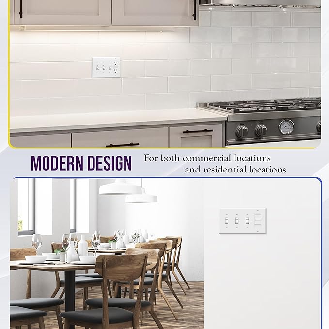ENERLITES Combination Triple Toggle/Single Decorator Rocker Outlet Wall Plate, Standard Size 4-Gang Light Switch Cover (4.50" x 8.19"), Polycarbonate Thermoplastic, UL Listed, 881331-W, White