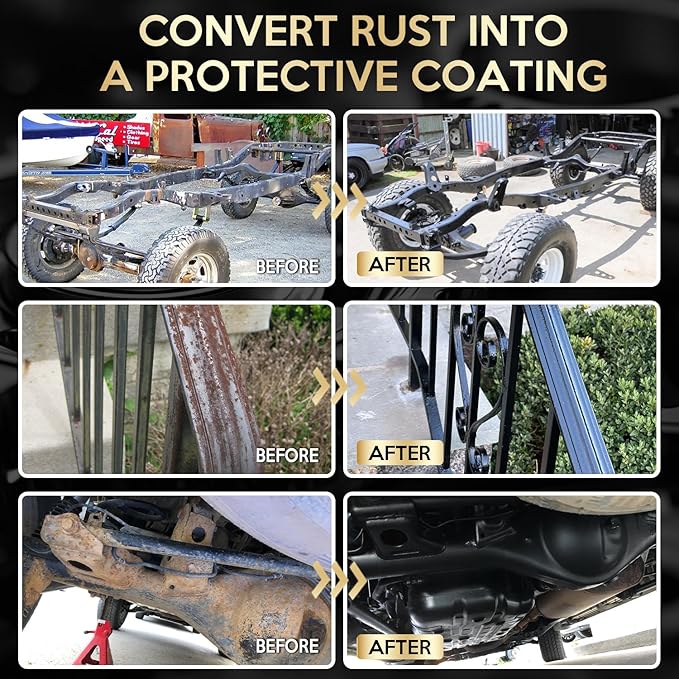 2-in-1 Rust Converter Paint for Metal, 35 Floz Black Rust Inhibitor Metal Primer, Water-Based Rust Reformer for Trailer Cars, Long-Lasting Rust-proof Protective Coating, Corrosion Protection