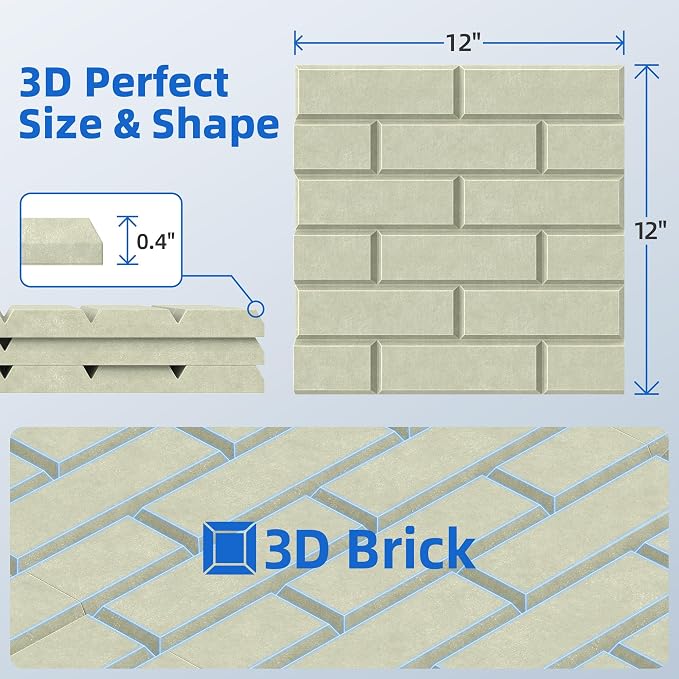20 Pack Acoustic Panels with Self Adhesive Sound Proof Foam Panels for Wall | 12" X 12" X 0.4" High Density Soundproof Wall Panels, Brick Sound Absorbing Panels for Home Studio Office Decor - Sage
