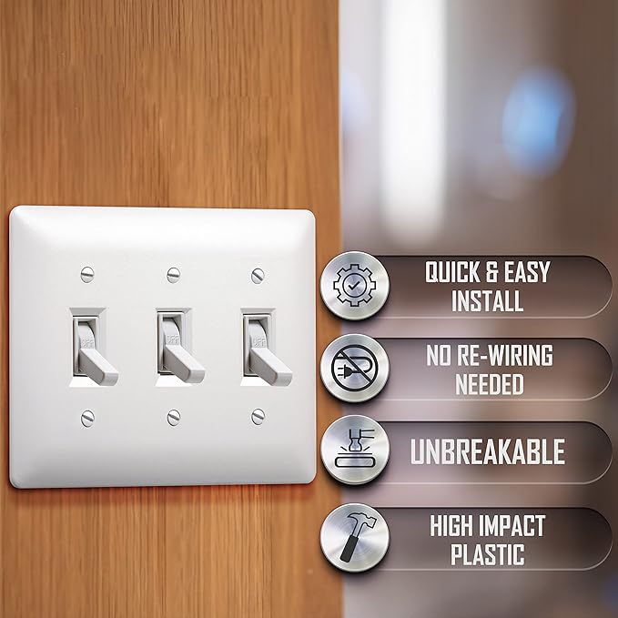 TayMac 4440W Paintable Triple Toggle Light Switch Wall Plate Cover, White, 3-Gang