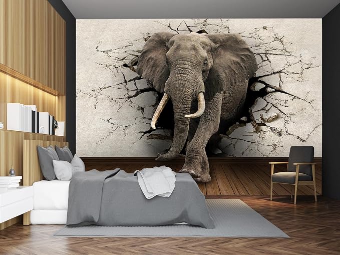 Wall Mural 3D Wallpaper - Elephant Design, 155" x 103" (Not Self-Adhesive)