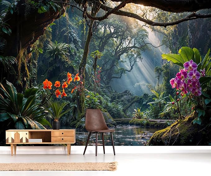 YQWDMX - Mysterious Tropical Jungle Peel and Stick Wallpaper Mural for Bedroom ZY15 M