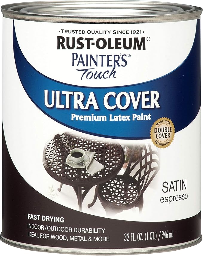Rust-Oleum 242018 Painter's Touch Latex Paint, Quart, Satin Espresso, 1 Quarts, (Pack of 1)