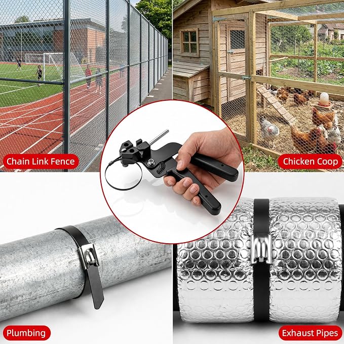 Metal Zip Ties Gun Set, 200Pcs Stainless Steel Cable Ties, Black | Heavy Duty Stainless Steel Cable Tie Gun Kit with 8 inch & 12 Inch Zip Ties for Chain Link Fence, Chicken Coop, Exhaust Pipes