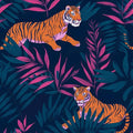 Dark Blue Vintage Tiger Peel and Stick Wallpaper 17.5" x 118" | Waterproof Vinyl Self Adhesive Removable Renter Friendly Floral Contact Paper
