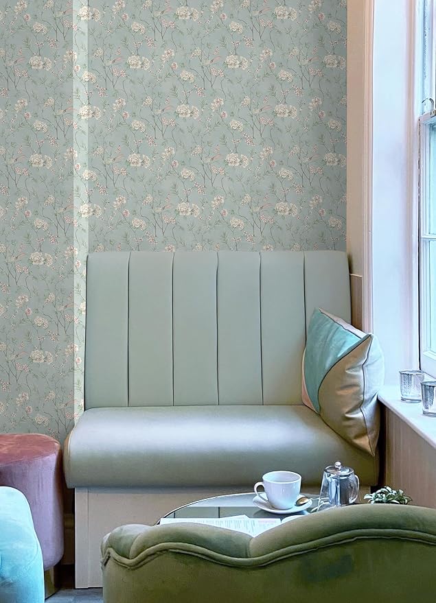 NuWallpaper Chinoiserie Garden Robins Egg Peel and Stick Wallpaper, Removable Wallpaper, 20.5 in x 18 ft