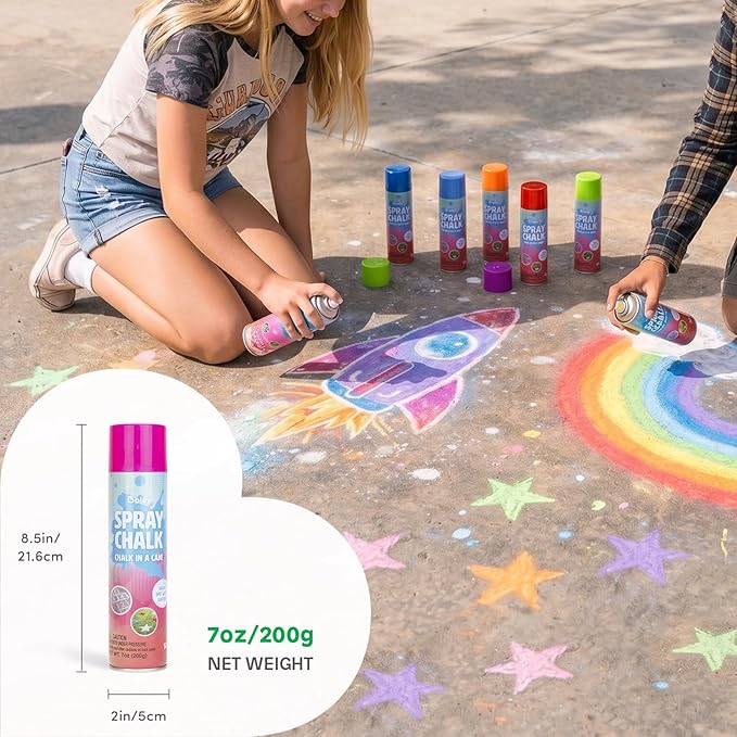 Boley Spray Chalk – 8 Pack Washable Chalk Spray Paint, 7 oz Each, Non-Toxic, Vibrant Outdoor Colors for Pavement, Grass, Sand & Snow – Fun Gift for Teens & Families, Ages 14+