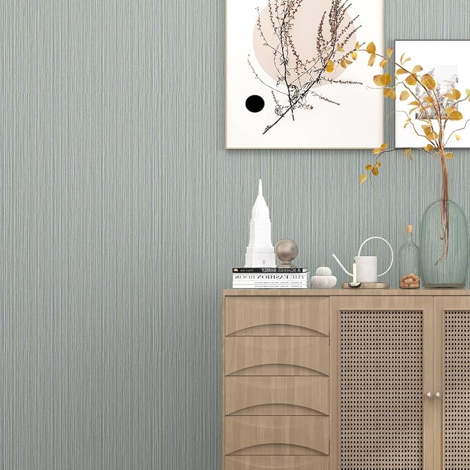 Blue Grasscloth Wallpaper Peel and Stick Fabric Linen Textured 24"x394" Classic Faux Grassweave Upgraded Thick Self-Adhesive Neutral Contact Paper Vinyl Film Liner Roll for Home Use