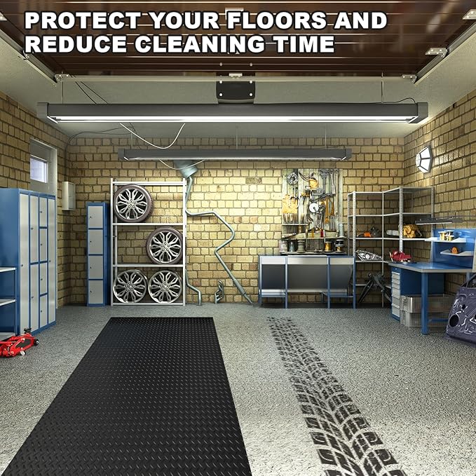 tonchean 16.4 x 3.3 FT Diamond Plate Rubber Flooring Roll, 3.2 mm Thickened Heavy Duty Garage Floor Mat, Non-Slip Rubber Mat for Under Car, Truck, Basement, Workshop