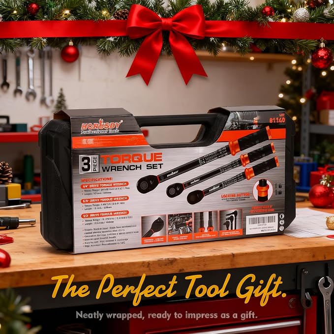 3Pack Torque Wrench Set, 1/4", 3/8", 1/2" Drive Click Torque Wrench Extra with Extension Bars & Adapters, Dual-Direction Adjustable Precision Torque Wrenches for Car, Motorcycle, Bike DIY Maintenance