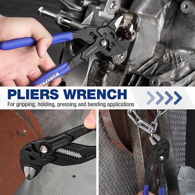 WORKPRO Pliers Wrench Set, 7 & 10-Inch CR-V Construction Wrench Pliers | High Lever Ratio Parallel Smooth Jaw Pliers, Push-Button Quick Adjust, Groove Lock Mechanism for Plumbing, Automotive & DIY