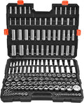 VEVOR Socket Set, 163 Pieces, 3/8 & 1/4 & 1/2 inch Drive Socket Tool Set, SAE and Metric, Deep and Standard, Mechanic Tool Kit with Storage Case, Chrome Plated CR-V Alloy Steel, for Automotive Repair