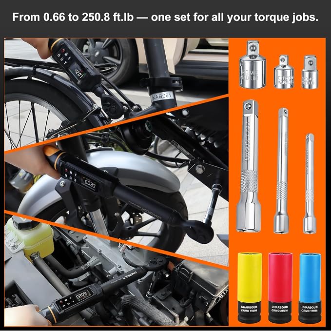 Uharbour Digital Torque Wrench Set 1/2" & 3/8" Drive 2 Pcs | ±1% Accuracy Electric Wrench Set, 3.8-250.8 & 0.66-44.29 Ft.lb, LED Alert