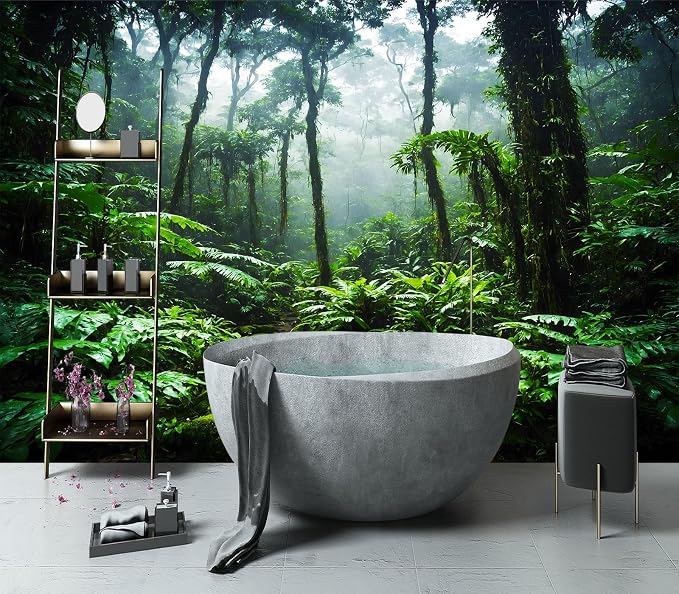 YIHWM-Peel and Stick Tropical Rainforest Wallpaper Green Jungle wall Mural | Tear-resistant,with a substantial feel;Will not be damaged during repositioning.Bathroom,Bedroom wallpaper.XL-157"x108"