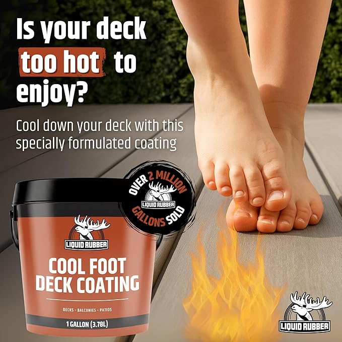 Liquid Rubber Cool Foot Deck Coating - Solar Protection Paint, Reduces Surface Temperatures by Up to 35%, Multi-Surface Cooling Decking Sealant, Waterproof, Durable Membrane, Neutral Beige, 5 Gallon