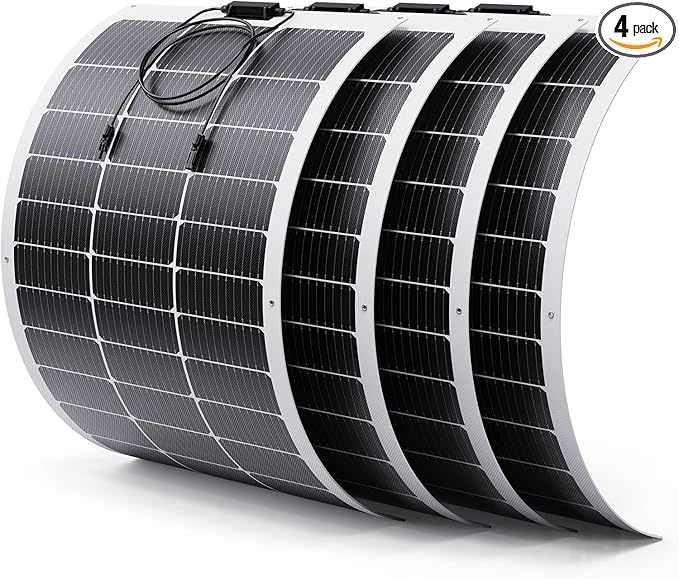 400W Flexible Solar Panel Set (4x100W), Cool-Running White Design, Heavy-Duty ETFE Solar Array, Weatherproof Power Solution for Catamaran, Large RV, and Shed