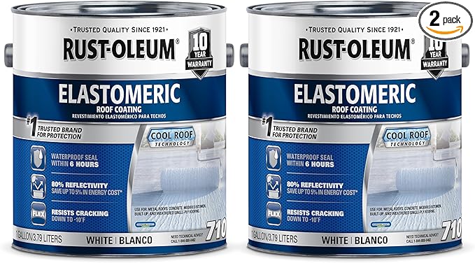 Rust-Oleum 710 Elastomeric Roof Coating, Gallon, White, 2 Pack