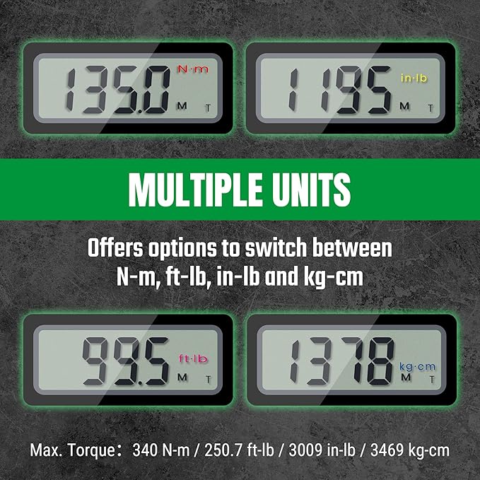 SK 1/2" Drive Digital Torque Wrench, 17 to 340 N-M, LED Display | Torquimetro, Four Units of Measure & Flash Notification