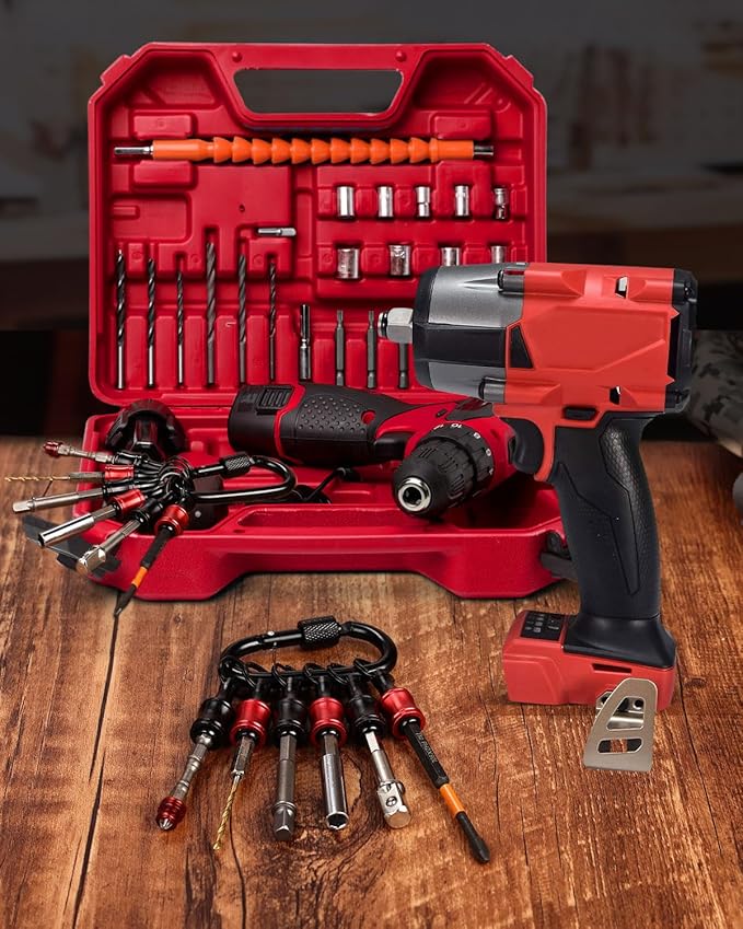 katerk 6pcs Red&Black Bit Holder with Carabiner Socket for Mens Gift, 1/4 inch Hex Shank Aluminum Alloy Screwdriver Bit Holders, Quick Release Easy Change Impact Driver Drill Bit Keychain Extension
