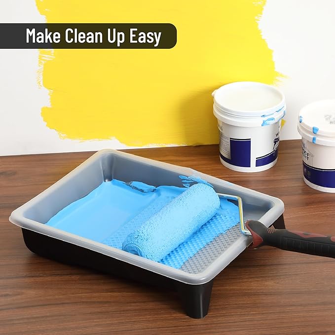 Bates- 9 Inch Paint Tray, 3 Pack, Black Plastic Paint Roller Tray 9 Inch, Deep Capacity, Textured Ridge
