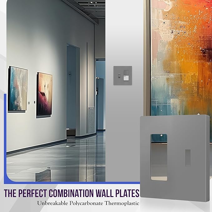 ENERLITES Combination Toggle Light Switch/Decorator Light Switch Plate, Double Switch Wall Plate, Standard Size 2-Gang 4.68" x 4.73", Polycarbonate Thermoplastic, Gloss Finish, SI881131-GY, Gray