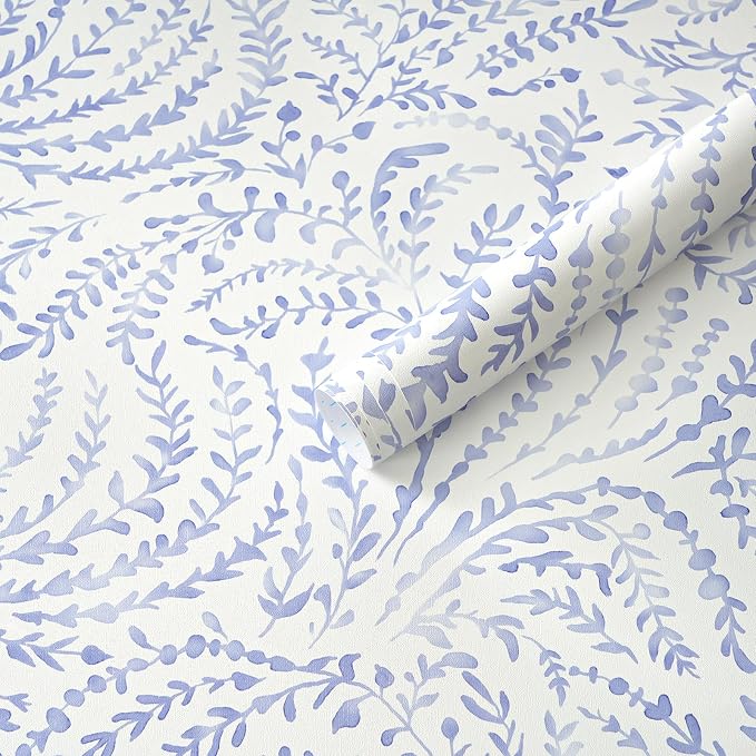 Heroad Peel and Stick Wallpaper Boho Blue Contact Paper Modern Botanical Wall Paper Waterproof Self Adhesive Removable Wallpaper for Bathroom Bedroom Kitchen Living Room Vinyl 17.3''x393''