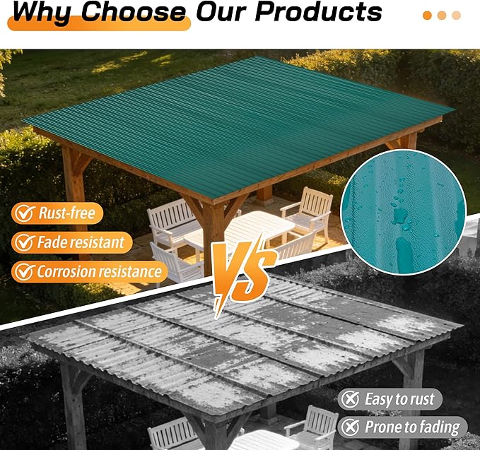 Resin Roof Panels 25Pcs 60.2×20.67 Inches with Screws, Corrugated PVC Roofing Panels, Waterproof Wall Panel Siding Panels Sheets for Garages, Sheds, Chicken Coop, Stables and Mobile Homes, Green