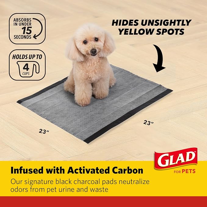Glad for Pets Black Charcoal Puppy Pads, All-in-One | Puppy Potty Training Pads That Absorb & NEUTRALIZE Urine Instantly | New & Improved Quality Puppy Pee Pads, 14 Count - 2 Pack
