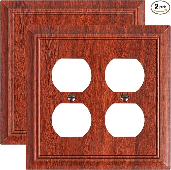 2-Pack Double Duplex Outlet Cover, Wood Grain Decorative Switch Plates and Outlet Covers for Electrical Outlets, Durable Natural Bamboo Fiber Wall Plates, 2 Gang Receptacle Cover