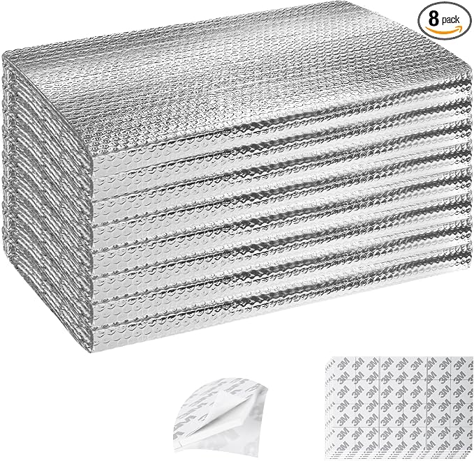 Garage Door Insulation Kit 8P Double Bubble Window Heat Insulation Panels, 6MM 9x6.8FT Reflective Aluminum Foil Summer/Winter Barrier Insulation Sheets with 120 Tapes for Garage Attic Wall(20.5x54)