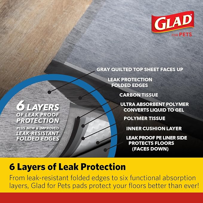 Glad for Pets XL Charcoal Training Pads, Heavy Duty Leak-Resistant Puppy Pee Pads with Activated Carbon Odor Control, Quick-Dry Quilted Top, Indoor Potty & Crate Liner, 24 x 24 in, 100 Count - 4 Pack