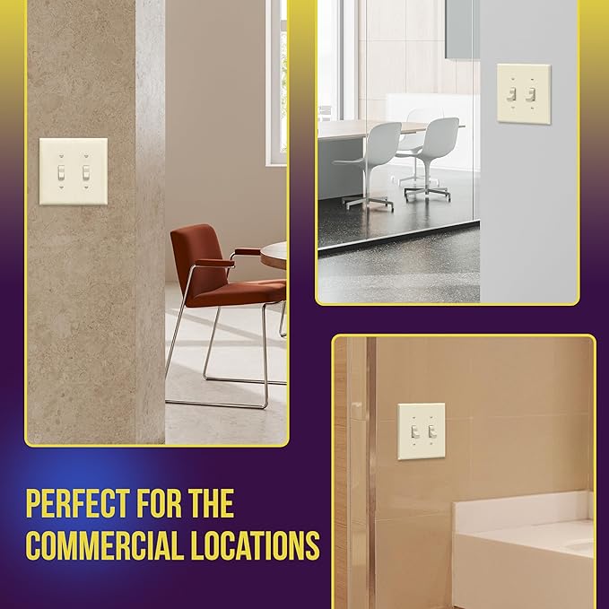 ENERLITES Toggle Light Switch Wall Plate, Gloss Finish, Midway Size 2-Gang 4.88" x 4.92", Unbreakable Polycarbonate Thermoplastic, UL Listed, 8812M-LA, Light Almond