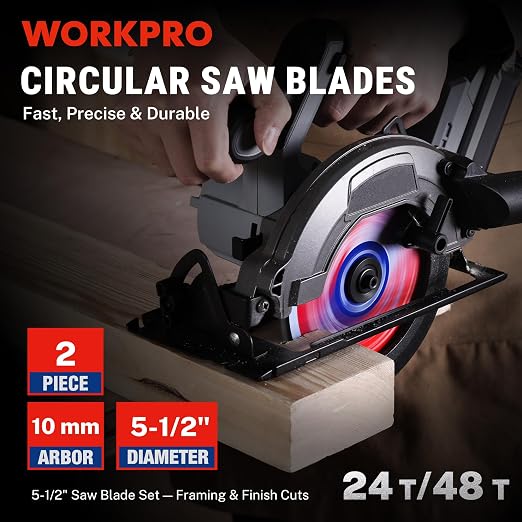 WORKPRO 5-1/2 Inch Woodworking Circular Saw Blades, 24T/48T Framing & Finish Combo, Thin Kerf, Carbide Tipped, ATB Tooth, 2-Pack