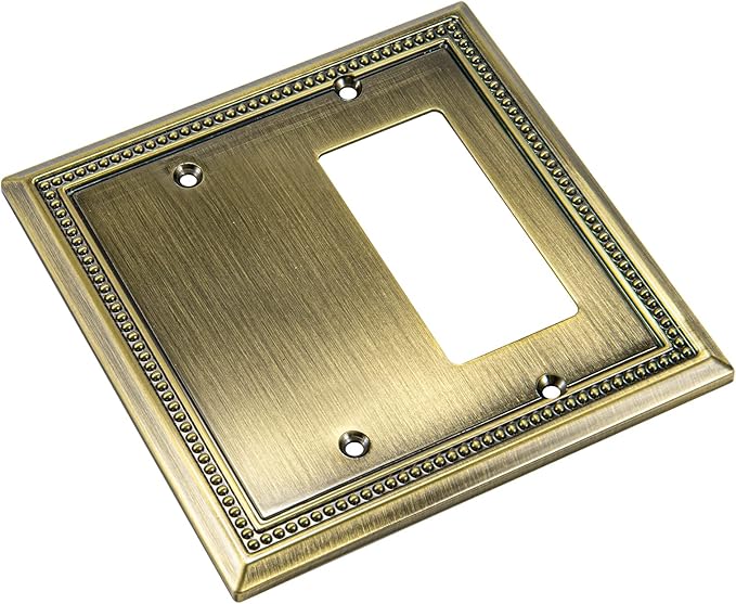 Henne Bery Sunken Pearls Heavy Duty Decorative Wall Plate Switch Plate Outlet Cover (Blank/Decorator, Antique Brass)