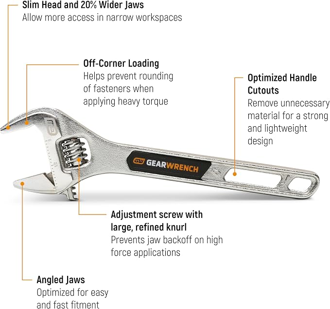 GEARWRENCH 4 Piece 6", 8", 10", 12" Chrome Adjustable Wrench Set | 89755